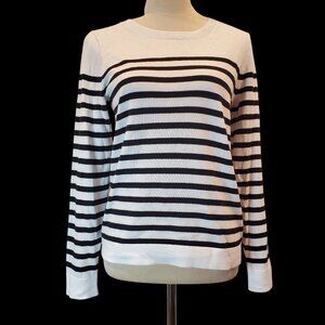 J CREW SZ S Women's 100% Cotton Black & White Striped Teddie Sweater Nautical